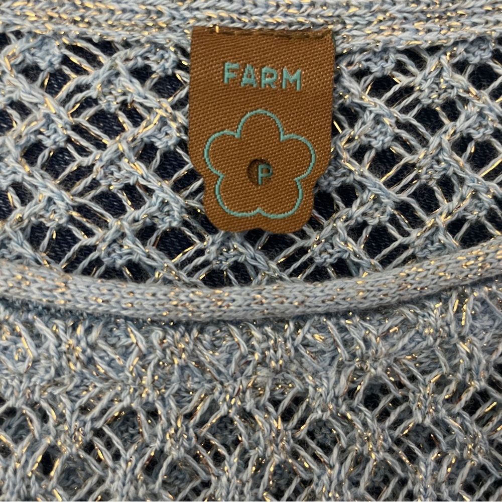 Farm Rio Open Knit Sweater P / US Size XS Blue Gold Metallic - Picture 9 of 12